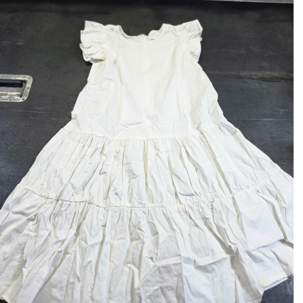 Pomander Place White Ruffle Tiered Midi Dress Sleeveless Cotton Blend Small